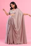 Buy_PIRI INDIA_Purple Silk, Satin Beads, Sequins, Pearls High Neck Milano Pre-draped Saree Set _at_Aza_Fashions
