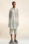 Buy_Urvashi Kaur_Off White Handspun Cotton Ava Stripe Pattern Shirt_at_Aza_Fashions