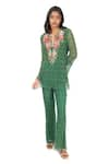 Buy_Monisha Jaising_Green Lace Embroidered Floral Pattern Cutwork Tunic And Pant Set  _at_Aza_Fashions