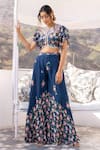 Buy_suruchi parakh_Blue Georgette Crepe Printed Floral Round Crop Top And Flared Pant Set_at_Aza_Fashions