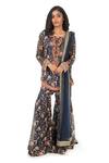 Buy_Monisha Jaising_Blue Georgette Printed Floral Pattern Round Straight Kurta Sharara Set  _at_Aza_Fashions