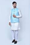 Buy_Khwaab by Sanjana Lakhani_Sky Blue Kurta And Pant: Art Silk Woven Leaf Bundi & Off White Set For Men_at_Aza_Fashions