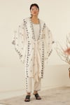 Shop_Cotton and Clay_White Silk Voile Hand Block Print Beluga Jacket Open Trouser Set  _Online_at_Aza_Fashions