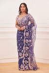 Buy_Rahul Mishra_Blue Saree - Silk And Blouse - Viscose Embroidery Thread & Aaina Hand With _at_Aza_Fashions