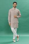Buy_Spring Break_Multi Color 100% Cotton Printed Micro Floral Bundi Kurta Set For Men_at_Aza_Fashions