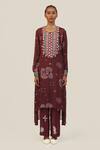 Buy Amka Maroon Chiffon Tassels Round Neck Gul Printed Kurta And Pant Set at Aza Fashions Buy_Amka_Maroon Chiffon Tassels Round Neck Gul Printed Kurta And Pant Set_at_Aza_Fashions