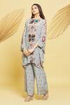 Buy_Rajat K Tangri_Gray Crepe Floral Boat Kaftan Tunic And Pant Set _at_Aza_Fashions
