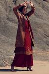 Buy_Label Varsha_Maroon Wool, Viscose, Pashmina Embroidery Mandarin Collar, Kurta Set With Jacket_at_Aza_Fashions