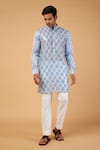 Buy_Rabani & Rakha_Blue Crepe, Satin, Cotton Sequins, Metallic Mughal Pattern And Work Kurta Set _at_Aza_Fashions