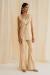 Buy_Drishti & Zahabia_Cream Dupion Silk Embroidered Floral Sweetheart Neck Print Jacket And Pant Set _at_Aza_Fashions