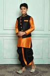 Buy_Aryavir Malhotra_Black Silk Blend Overlap Bundi And Contrast Kurta Set _at_Aza_Fashions