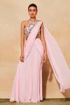 Buy_DiyaRajvvir_Pink Georgette, Tulle Sequins, Beads, Embroidery Sharara Saree With Blouse _at_Aza_Fashions