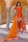 Buy_POMCHA JAIPUR_Orange Kurta And Sharara Cotton & Dupatta Soft Net Embroidery & Meera Set _at_Aza_Fashions