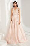 Buy_Amitabh Malhotra_Peach Chanderi Embroidered Waist Coat And Skirt Set_at_Aza_Fashions