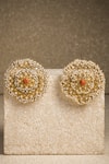 Buy_Tarun Tahiliani_Coral Fresh Water Pearls Round Embellished Stud Earrings _at_Aza_Fashions