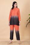 Buy Chambray & CO. Orange Silk Embroidery Split V-neck Bria Colorblock Shirt And Pant Set at Aza Fashions Buy_Chambray & CO._Orange Silk Embroidery Split V-neck Bria Colorblock Shirt And Pant Set _at_Aza_Fashions