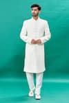 Buy_RNG Safawala_Off White Raw Silk Embroidery Thread Geometric Pattern Sherwani Set _at_Aza_Fashions