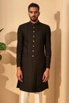 Buy_Dhruv Vaish_Black Terry Wool Panelled Sherwani And Pant Set _at_Aza_Fashions