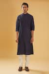 Buy_Raghavendra Rathore Blue_Blue Kurta - Raw And Chudidar - Cotton Placement Pintuck Detail Set _at_Aza_Fashions