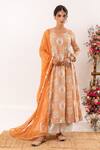 Buy_Rivaaj Clothing_Orange Nayab Mughal Pattern Anarkali Palazzo Set _at_Aza_Fashions