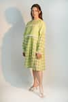 Buy_Jyoti Bansal_Green Cambric Cotton Embroidery Floral Round Neck Chequered Pattern Midi Dress _at_Aza_Fashions