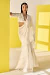 Buy_Ridhi Mehra_Ivory Saree Chiffon/organza Jada Pre-draped Ruffle With Blouse  _at_Aza_Fashions