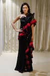 Buy_Archana Kochhar_Black Gown Italian Fabric Embroidered Fireburst Pattern One Cosmic Frill _at_Aza_Fashions