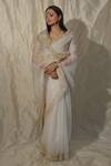Buy_Studio Malang_White Organza Embroidery Zardosi Saree_at_Aza_Fashions