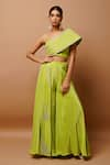 Buy_Ahi Clothing_Green Natural Crepe Hand Embroidered Zardosi One Shoulder Bustier And Palazzo Set _at_Aza_Fashions