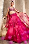 Buy_Awigna_Magenta Georgette And Soft Net Embroidery Farzin Placement Lehenga Set _at_Aza_Fashions