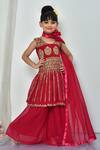 Buy_Banana Bee_Pink Resham Embroidered Peplum Kurta Sharara Set For Girls_at_Aza_Fashions