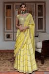 Buy_House of Dasmaya_Yellow Dupion Embroidered Mirror One Shoulder Blouse Lehenga Set _at_Aza_Fashions