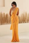 Buy_Zoon_Yellow Soft Georgette Embroidery Aari Square Pre-draped Saree With Hand Blouse _at_Aza_Fashions