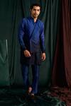Buy_Project Bandi_Blue Satin, Linen Ombre Kurta And Overlap Bundi Set _at_Aza_Fashions