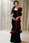 Buy_Archana Kochhar_Black Blouse Velvet Embroidered Cosmic Pre-stitched Palazzo Saree With _at_Aza_Fashions