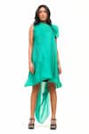 Buy_Richa Khemka_Green Organza Plain Asymmetric Neck Leaflet Panelled Dress_at_Aza_Fashions