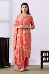 Buy_Abbaran_Pink Chanderi Printed Floral Round Straight Kurta Palazzo Set _at_Aza_Fashions