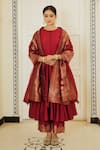 Buy_Safaa_Red Vegan Silk Lining Shantoon Woven Paisley Motifs The Ezzah Anarkali Set _at_Aza_Fashions