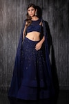 Buy_Shilpi Gupta_Blue Net Embroidered Glass Beads Round Cape Sleeved Blouse And Lehenga Set _at_Aza_Fashions