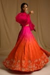 Buy_Megha Bansal_Orange Raw Silk Hand Embroidered Gulmohar Ombre Lehenga And Blouse Set  _at_Aza_Fashions