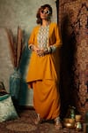 Buy_Esha L Amin_Yellow Double Georgette Plain Draped Dhoti Pant _at_Aza_Fashions