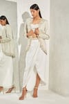 Buy_Namrata Joshipura_Ivory Satin Hand Embellished Floral And Belladonna Jacket & Draped Skirt Set _at_Aza_Fashions