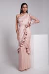 Buy_Suruchi Parakh_Pink Crepe, Net Embroidery Pre-draped Ruffle Saree With One Shoulder Blouse _at_Aza_Fashions
