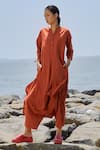 Buy_MATI_Orange 100% Cotton V Neck High Low Hem Tunic _at_Aza_Fashions