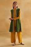 Buy_Taisha_Green Mohair, Silk Embroidery Round Neck Floral Pattern Reversable Jacket _at_Aza_Fashions
