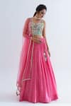 Buy_Suruchi Parakh_Pink Georgette Embroidery Thread Work Sweetheart Neck Floral Blouse Lehenga Set _at_Aza_Fashions