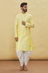 Buy_Arihant Rai Sinha_Yellow Silk Floral Kurta And Dhoti Pant Set _at_Aza_Fashions