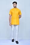 Buy_Arihant Rai Sinha_Yellow Kurta Cotton Plain Solid Pant Set _at_Aza_Fashions