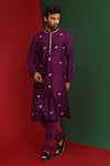 Buy_Mahima Mahajan_Wine Raw Silk Embroidered Sequins Reyan Kurta And Pant Set _at_Aza_Fashions