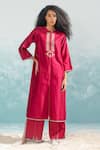 Buy_Ikai by Ragini Ahuja_Pink 100% Cotton Applique Nile Cutwork Pant  _at_Aza_Fashions